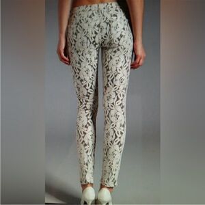 7 For All Mankind Lace Overlay Cream Floral Skinny Jeans